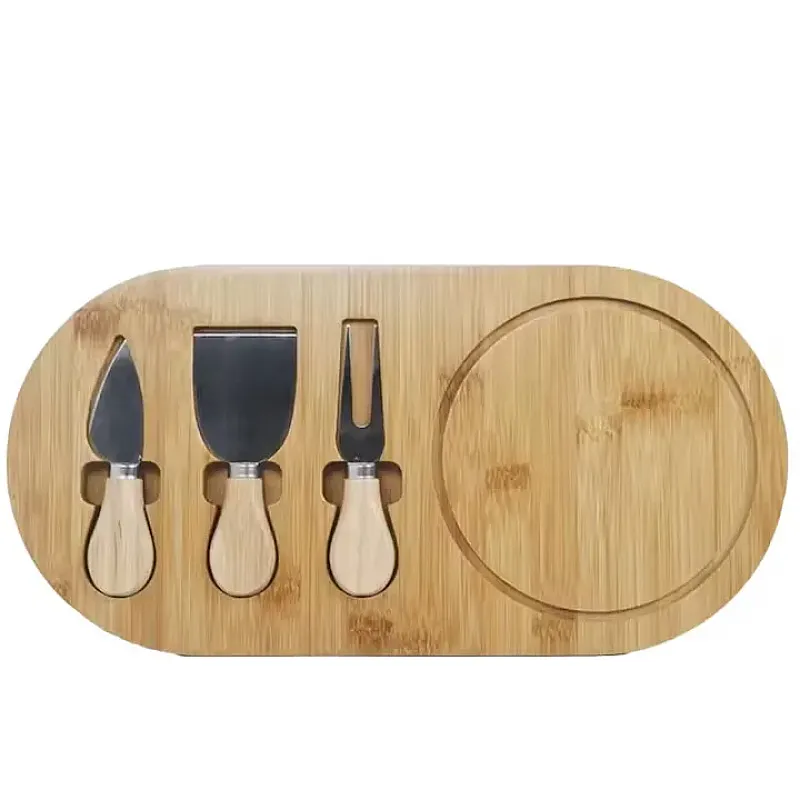 Set platou de branzeturi cu 3 ustensile pentru servire, 36 x 18 x 1.5 cm, din lemn - Studiocasa.ro