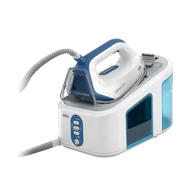 Statie de calcat BRAUN CareStyle 3 Pro IS3157BL, 2400W, 460g/min, 2l, talpa Eloxal, alb-albastru - Studiocasa.ro