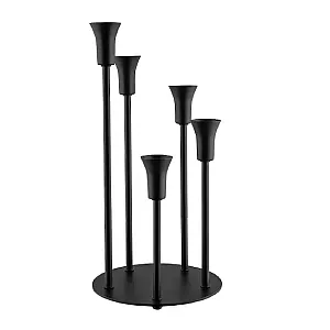 Suport lumanare metalic cu 5 brate Deco Art, Diametru baza 17 cm, Inaltime 37 cm, Negru