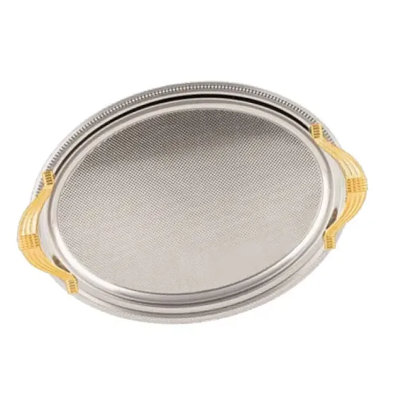 Tava servire ovala cu manere Deco Art, 48 x 33 cm, Argintiu - Studiocasa.ro