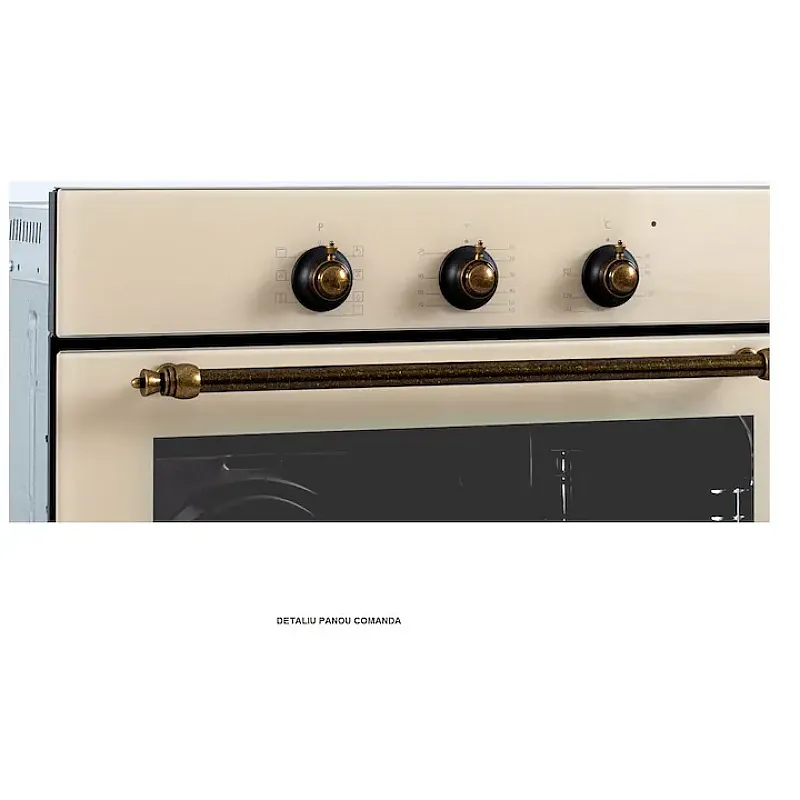 Cuptor electric incorporabil rustic Studio Casa Viva Parma Glass Beige, 8 functii, Ventilator, Grill, Clasa A, Sticla beige - Studiocasa.ro