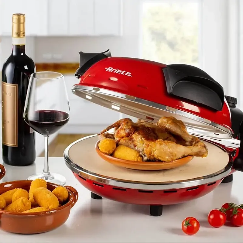 Cuptor electric pentru pizza Ariete "Pizza in 4 minute" 0909/10, 1200W, 32 cm, Pana la 400°C, 5 trepte, Placa de piatra, Acoperire antiaderenta, Rosu - Studiocasa.ro