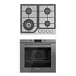 Pachet cuptor electric incorporabil si plita gaz sticla Duo Modern Parma Glass Grey Studio Casa, 6 functii, Ventilator, Display Touch control, Timer digital, Sticla gri - Studiocasa.ro