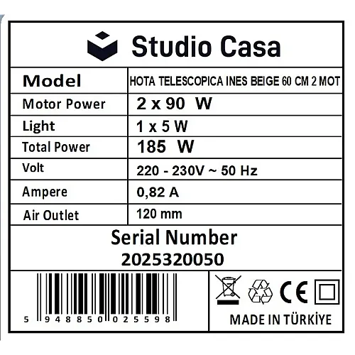 Hota incorporabila telescopica INES BEIGE 60CM 2 motoare, Nuova