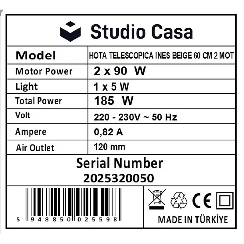 Hota incorporabila telescopica INES BEIGE 60CM 2 motoare, Nuova Cucina - Studiocasa.ro
