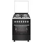 Pachet Aragaz mixt Studio Casa Bruno FE57/57 cm si Hota decorativa, Cuptor electric, 4 arzatoare gaz, Rotisor, Ventilator, 5 functii, Clasa energetica A, Aprindere electrica plita, Gratare fonta, Negru - Studiocasa.ro