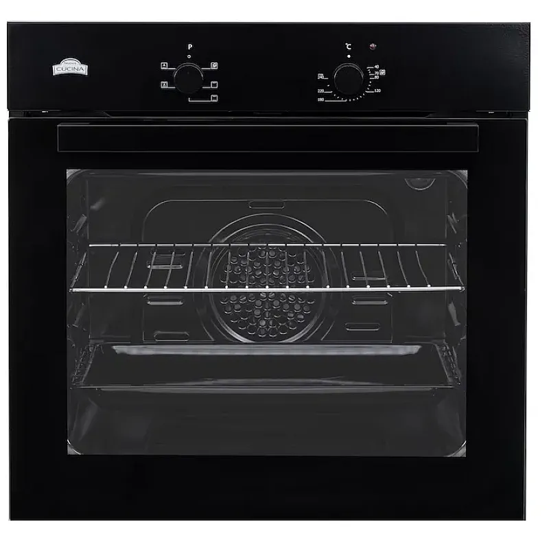 Pachet cuptor electric incorporabil și plită gaz Nuova Cucina, 60 cm, 5 funcții, ventilator, negru - Studiocasa.ro