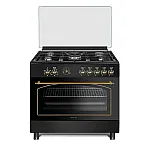 Pachet Aragaz rustic 5 arzatoare gaz, Negru, 90 cm, Ravena Antracit Studio Casa,  rotisor, cuptor electric cu ventilatie, Gratare fonta + Hota ST2196 inox - Studiocasa.ro