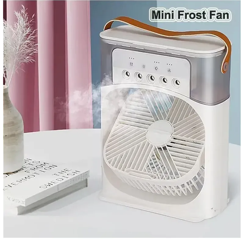 Ventilator portabil 3 in 1 cu pulverizare: racorire, umidificare si iluminare in 7 culori - Studiocasa.ro