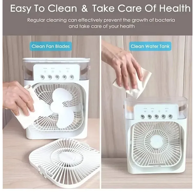 Ventilator portabil 3 in 1 cu pulverizare: racorire, umidificare si iluminare in 7 culori - Studiocasa.ro