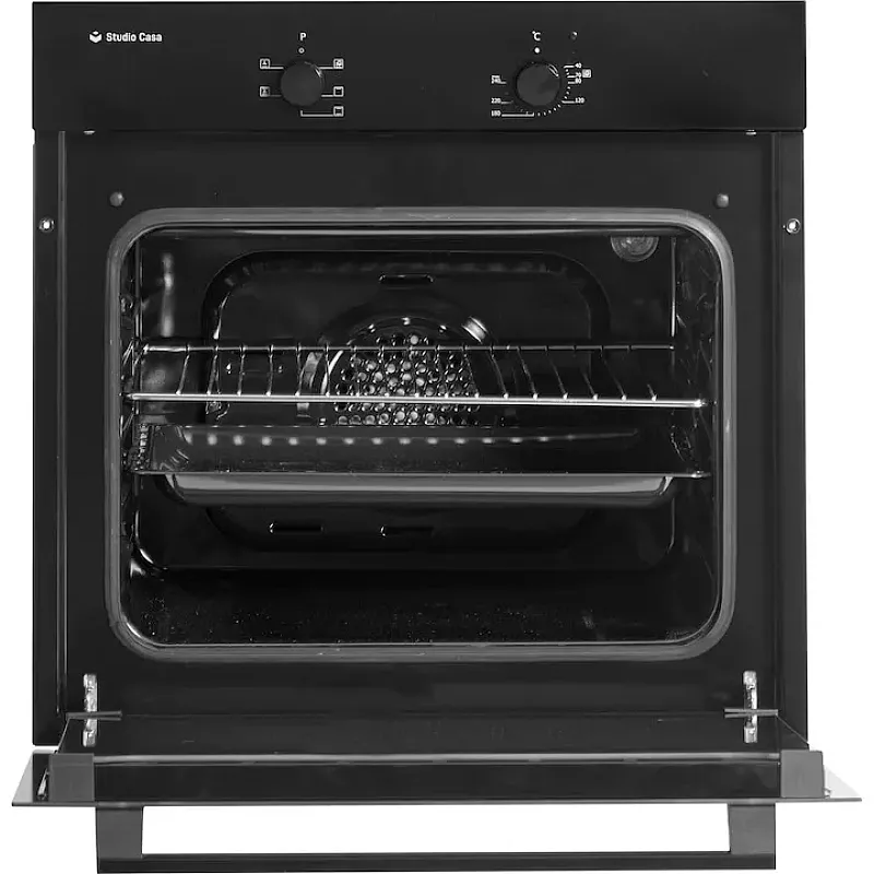 Pachet cuptor electric, plita gaz si hota telescopica Wind Iseo Black Studio Casa, 56 l, Clasa energetica A, 6 functii, 4 arzatoare gaz, Negru - Studiocasa.ro