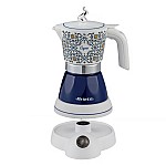 Cafetiera electrica Ariete Moka Vintage Capri 1358/1C, 400 W, 4 cesti, Baza rotativa la 360°, Alb/Albastru - Studiocasa.ro