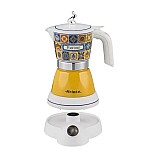 Ariete Moka Vintage Positano 1358/1P Aparat electric de cafea, 400 W, 4 cesti, utilizare fara cablu, baza rotativa la 360 de grade, alb/galben - Studiocasa.ro