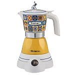 Ariete Moka Vintage Positano 1358/1P Aparat electric de cafea, 400 W, 4 cesti, utilizare fara cablu, baza rotativa la 360 de grade, alb/galben - Studiocasa.ro