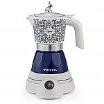Cafetiera electrica Ariete Moka Vintage Capri 1358/1C, 400 W, 4 cesti, Baza rotativa la 360°, Alb/Albastru - Studiocasa.ro