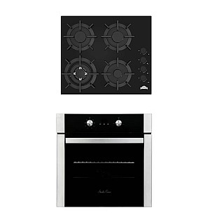 Pachet Cuptor Electric Incorporabil, Studio Casa Venezia Clasic, Ln605Blk, 56L, Clasa A, Termostat, 8 Functii + Plită pe gaz incorporabilă Nuova Cucina, 60cm, 4 arzătoare, Wok, sticlă neagră