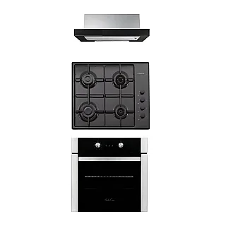 Pachet Cuptor Electric Incorporabil, Studio Casa Venezia Clasic, Ln605Blk, 56L + Plita pe gaz Studio Casa PG660 ISEO Black + Hota incorporabila telescopica Studio Casa Iseo New Black,