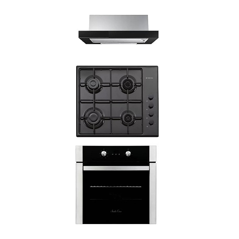 Pachet Cuptor Electric Incorporabil, Studio Casa Venezia Clasic, Ln605Blk, 56L + Plita pe gaz Studio Casa PG660 ISEO Black + Hota incorporabila telescopica Studio Casa Iseo New Black, - Studiocasa.ro