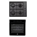 Pachet Cuptor electric incorporabil Nuova Cucina, 60 cm, sticlă neagră, 6 funcții, curățare catalitică, Clasa A + Plita pe gaz Studio Casa PG660 ISEO Black, 4 arzatoare gaz - Studiocasa.ro