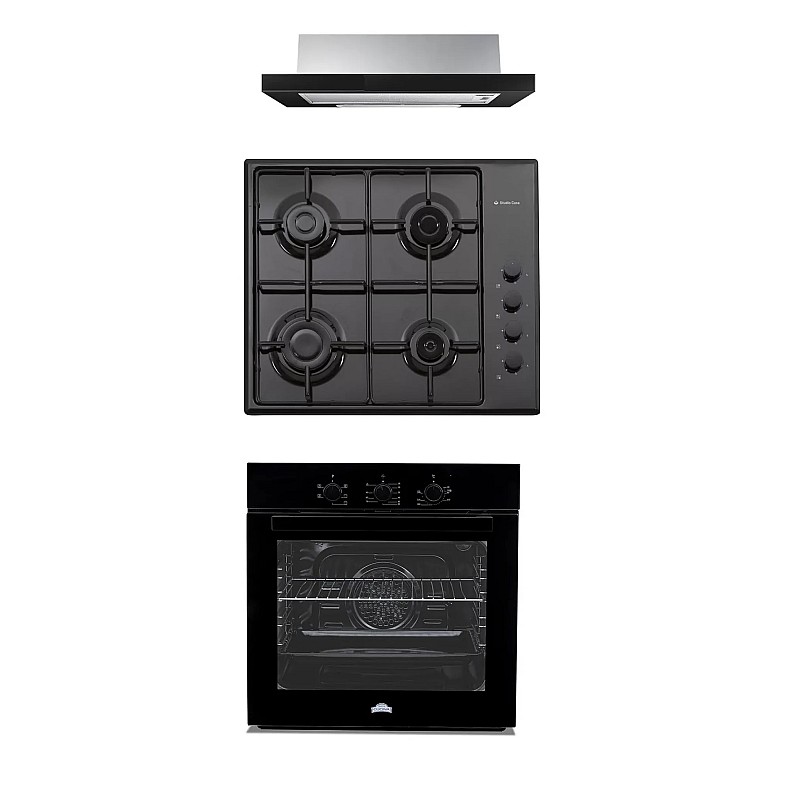 Pachet Cuptor electric incorporabil Nuova Cucina, 60 cm, sticlă neagră, 6 funcții, curățare catalitică, Clasa A + Plita pe gaz Studio Casa PG660 ISEO Black, 4 arzatoare gaz+Hota incorporabila telescopica Studio Casa Iseo New Black - Studiocasa.ro