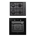 Pachet Cuptor electric incorporabil Studio Casa Ambra Nero FE808, 8 functii, Ventilator, Timer digital, 80 l, Grill electric, Clasa energetica A, Sticla neagra + Plita pe gaz Studio Casa PG660 ISEO Black, 4 arzatoare gaz - Studiocasa.ro