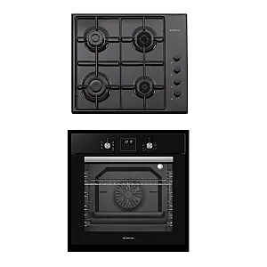 Pachet Cuptor electric incorporabil Studio Casa Ambra Nero FE808, 8 functii, Ventilator, Timer digital, 80 l, Grill electric, Clasa energetica A, Sticla neagra + Plita pe gaz Studio Casa PG660 ISEO Black, 4 arzatoare gaz