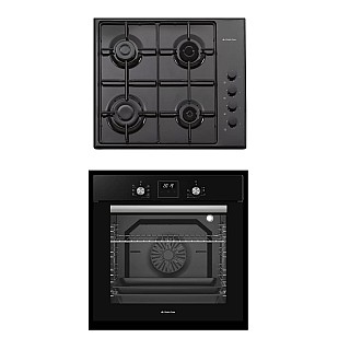 Pachet Cuptor electric incorporabil Studio Casa Ambra Nero FE808, 8 functii, Ventilator, Timer digital, 80 l, Grill electric, Clasa energetica A, Sticla neagra + Plita pe gaz Studio Casa PG660 ISEO Black, 4 arzatoare gaz