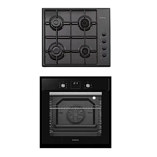 Pachet Cuptor electric incorporabil Studio Casa Ambra Nero FE808, 8 functii, Ventilator, Timer digital, 80 l, Grill electric, Clasa energetica A, Sticla neagra + Plita pe gaz Studio Casa PG660 ISEO Black, 4 arzatoare gaz