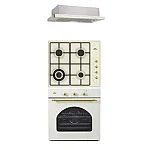 Pachet incorporabil cuptor electric, plită gaz și hotă telescopică Nuova Cucina Retro Bej, 60 l, Wok, Clasa A - Studiocasa.ro