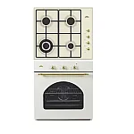 Pachet incorporabil rustic Cuptor electric si plita gaz Duo Retro Beige Star Nuova Cucina, 60 l, Wok, Timer mecanic, Curatare catalitica, Ventilator, 6 functii, Clasa A, Bej - Studiocasa.ro