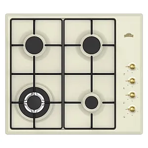 Plită pe gaz încorporabilă Nuova Cucina Retro, 4 arzătoare, Wok, bej, 60cm