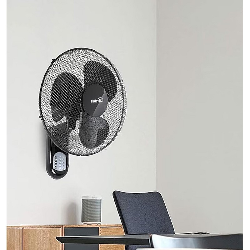 Ventilator de perete cu 3 pale rotative (40 cm), telecomanda, oscilatie automata, temporizator reglabil si 3 trepte de viteza, ventilator de perete negru AR5W40R - Studiocasa.ro