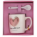 Set cana ceramica cu lingurita Valentine's Day, Cutie eleganta, 250 ml, Roz - Studiocasa.ro