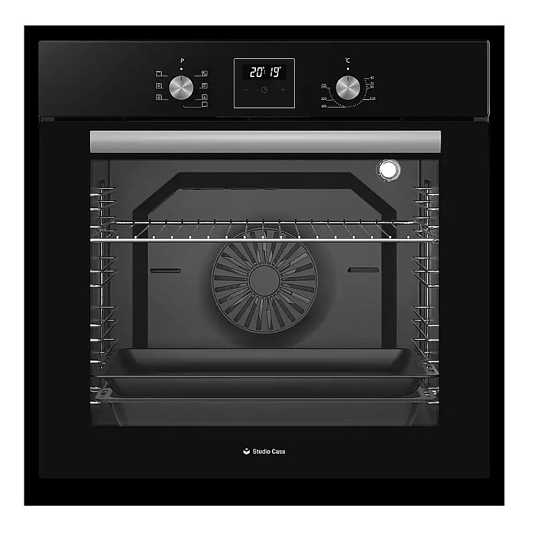 Pachet Cuptor electric incorporabil Studio Casa Ambra Nero FE808, 8 functii, Ventilator, Timer digital, 80 l, Grill electric, Clasa energetica A, Sticla neagra + Plită pe gaz incorporabilă Nuova Cucina, 60cm, 4 arzătoare, Wok, sticlă neagră - Studiocasa.r
