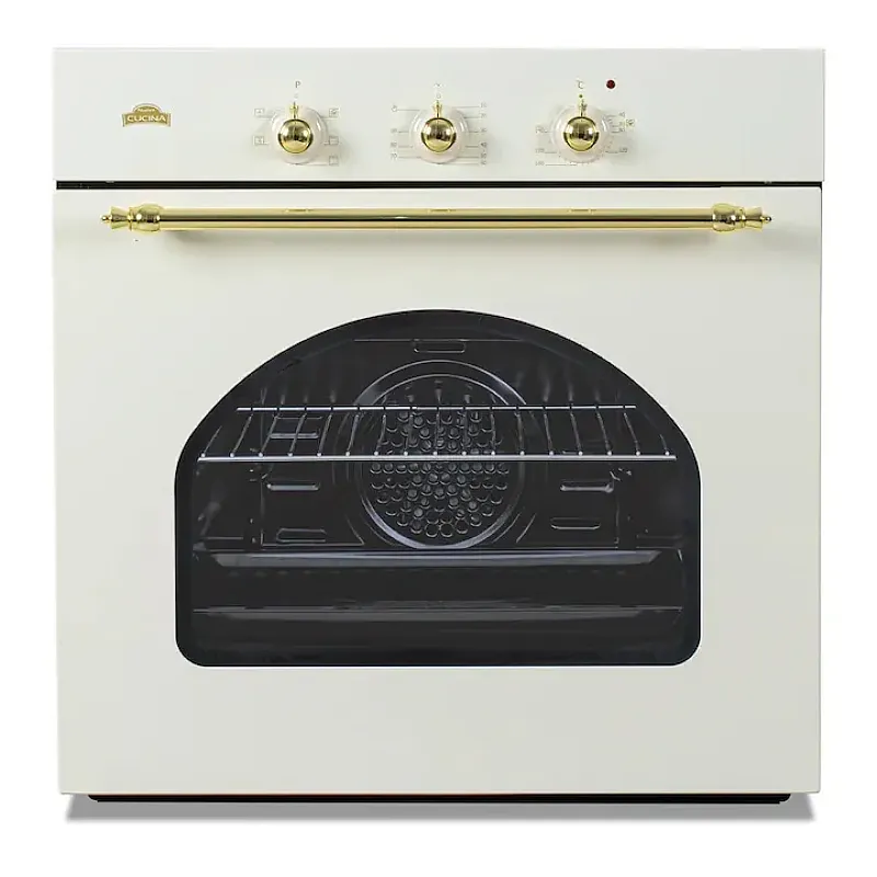 Pachet incorporabil rustic Cuptor electric si plita gaz Duo Retro Beige Star Nuova Cucina, 60 l, Wok, Timer mecanic, Curatare catalitica, Ventilator, 6 functii, Clasa A, Bej - Studiocasa.ro