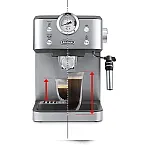 Espressor manual DELONGHI Classic EM450.M, 1.7l 1300W, 15 bar, sistem manual de spumare, argintiu - Studiocasa.ro
