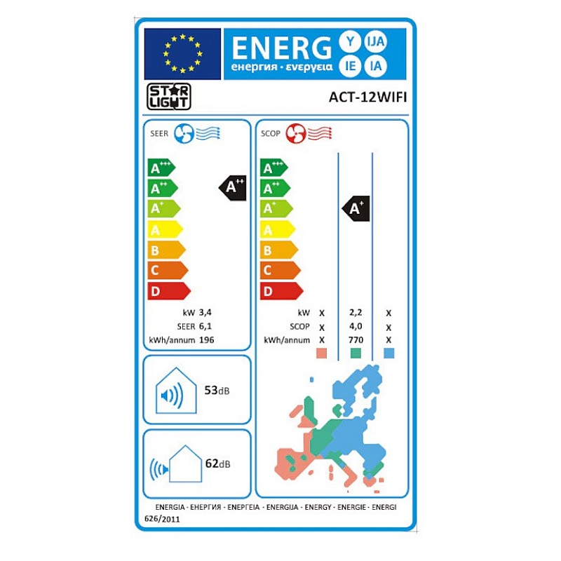 Aparat de aer conditionat Star-Light ACT-12WIFI, Control WiFi, 3D Inverter, 12000 BTU, Functie incalzire, Clasa A++, Display, Alb - Studiocasa.ro