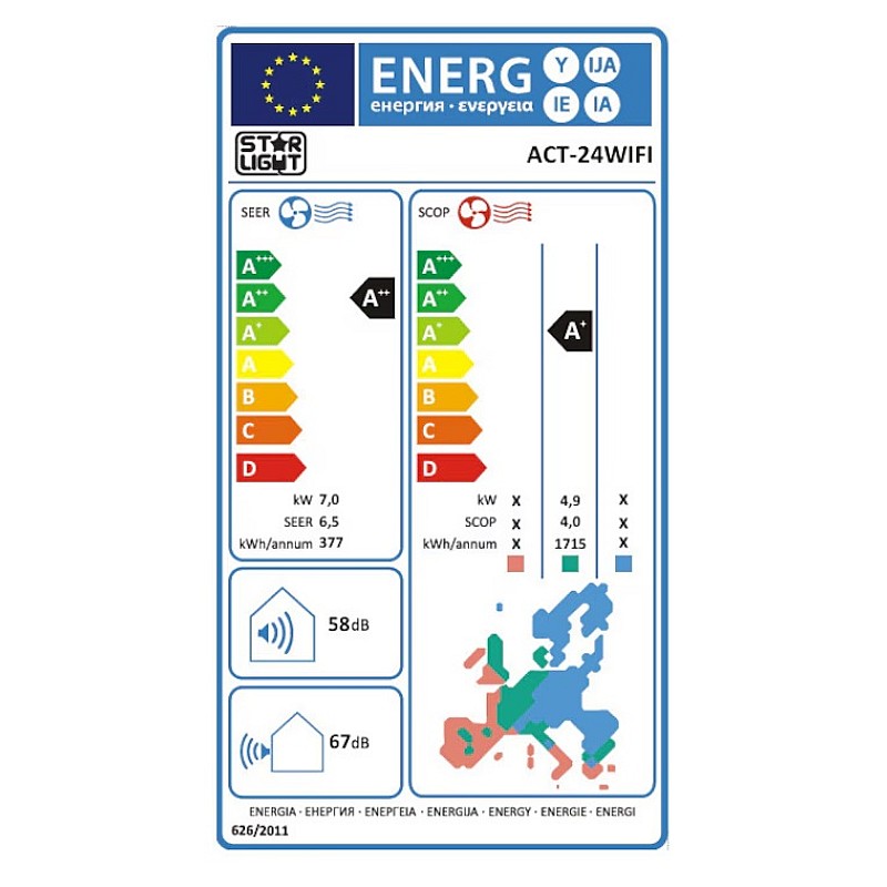 Aparat de aer conditionat Star-Light ACT-24WIFI, Control WiFi, 3D Inverter, 24000 BTU, Functie incalzire, Clasa A++, Display, Alb - Studiocasa.ro