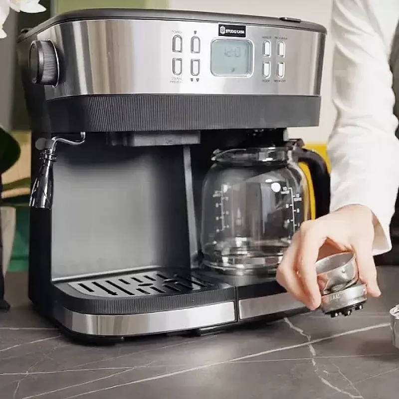 Resigilat Espressor Studio Casa Delicia Combi Inox, 15 Bar, 3 In 1, Espressor De Cafea Si Un Filtru De Cafea, 1850 W, Timer - Studiocasa.ro