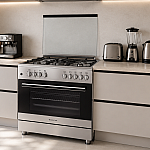 Aragaz mixt 5 arzatoare gaz, Cuptor electric, 90x60cm, Studio Casa, FE90/60 Multifunctional, Grill electric, Rotisor, 2 ventilatoare, Aprindere electrica, Inox - Studiocasa.ro