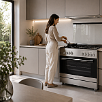 Aragaz mixt 5 arzatoare gaz, Cuptor electric, 90x60cm, Studio Casa, FE90/60 Multifunctional, Grill electric, Rotisor, 2 ventilatoare, Aprindere electrica, Inox - Studiocasa.ro