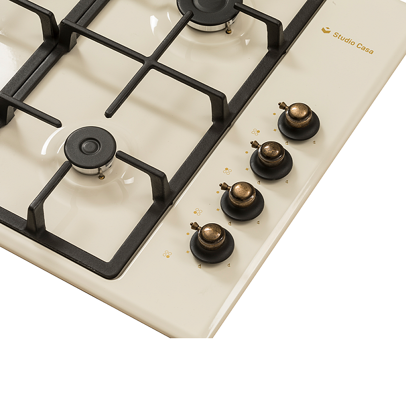 Plita Rustica Gaz, Incorporabila, 4 Arzatoare gaz, Studio Casa Dolce Vita PDV60, Gratare fonta, Aprindere electrica, Valve de siguranta, Crem - Studiocasa.ro