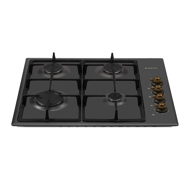 Plita Rustica Gaz, Incorporabila, 4 Arzatoare gaz, Studio Casa Dolce Vita PDV60 Nero, Gratare fonta, Aprindere electrica, Valve de siguranta, Negru - Studiocasa.ro