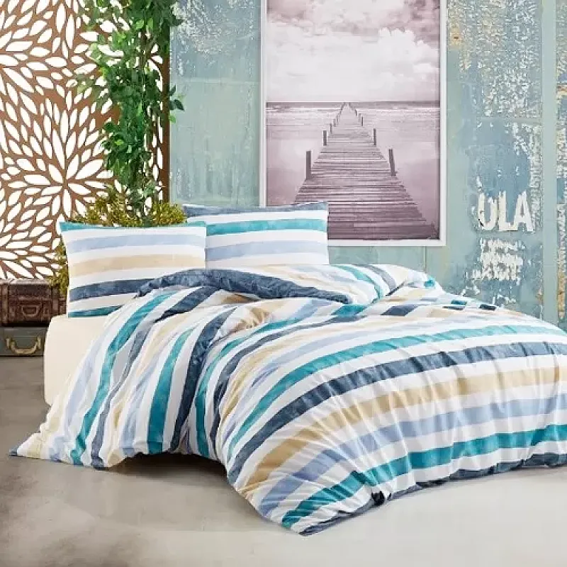 Lenjerie Pat Dublu, Bumbac, Studio Casa, Sunrise Blue 220*240Cm - Studiocasa.ro