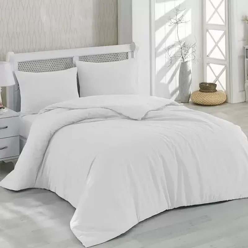 Lenjerie Pat Dublu Yuny Mally Home, 100% Bumbac, Cearceaf De Pilota 180*200Cm / Cearceaf De Pat 220*240Cm / Set 2 Fete Perna 50*70Cm, Alb - Studiocasa.ro