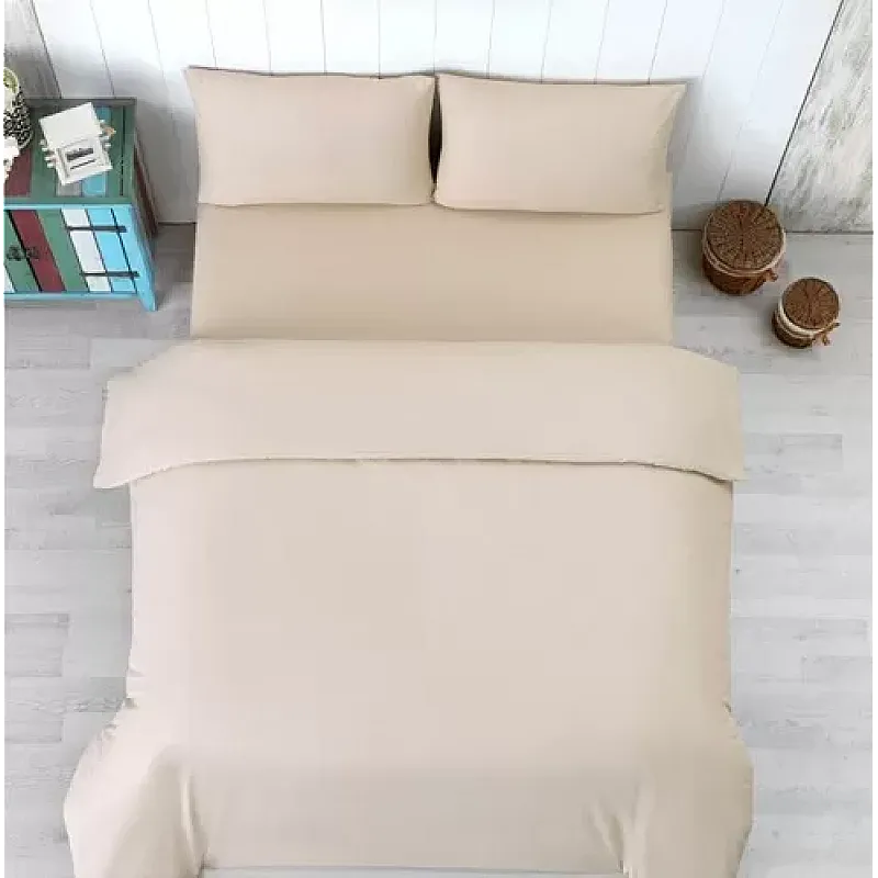 Lenjerie Pat Dublu Yuny Mally Home, 100% Bumbac, Cearceaf De Pilota 180*200Cm / Cearceaf De Pat 220*240Cm / Set 2 Fete Perna 50*70Cm, Bej - Studiocasa.ro