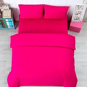Lenjerie Pat Dublu Yuny Mally Home, 100% Bumbac, Cearceaf De Pilota 180*200Cm / Cearceaf De Pat 220*240Cm / Set 2 Fete Perna 50*70Cm, Fucsia