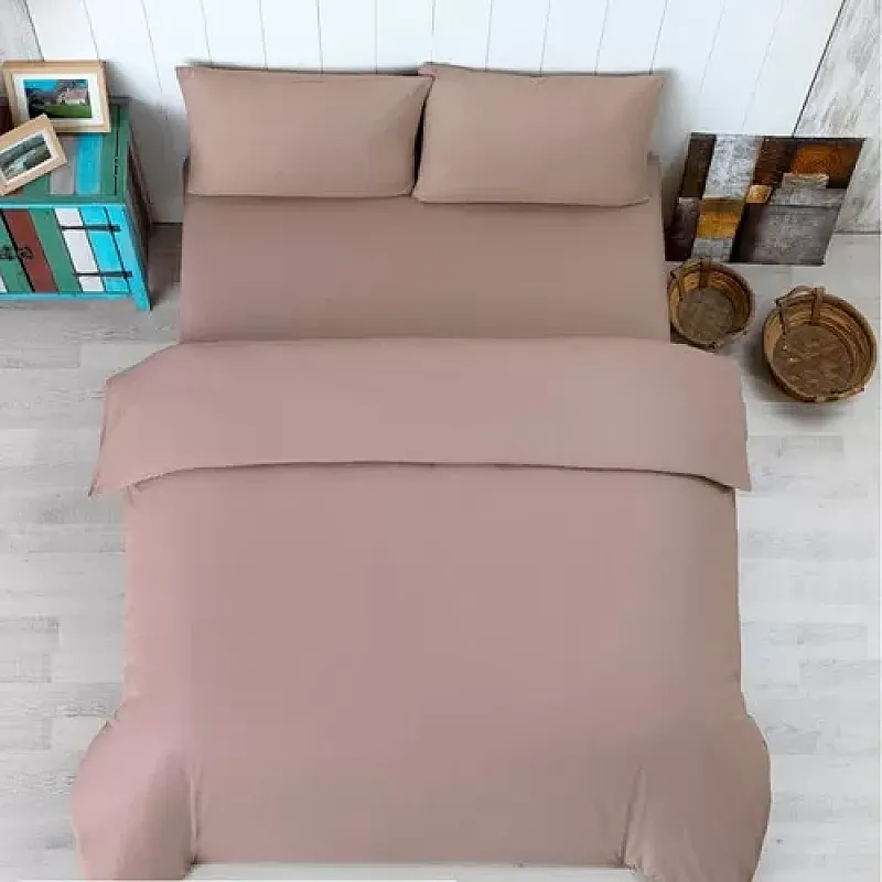 Lenjerie Pat Dublu Yuny Mally Home, 100% Bumbac, Cearceaf De Pilota 180*200Cm / Cearceaf De Pat 220*240Cm / Set 2 Fete Perna 50*70Cm, Maro - Studiocasa.ro