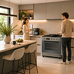 Aragaz gaz  90 cm Nando Graphite Grey Studio Casa, 5 zone de gatit, Gaz, Wok, Cuptor gaz,  Rotisor, Timer digital, Grill electric, Gratar fonta,  Aprindere electrica, Clasa energetica A, Gri - Studiocasa.ro