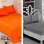 Pachet De 2 Set-Uri De 3 Piese Yuny Mally Home, 100% Bumbac, Cearceaf Pat Dublu Cu Elastic 160X200 Cm Si Doua Fete De Perna 50X70Cm Orange+ Gri - Studiocasa.ro